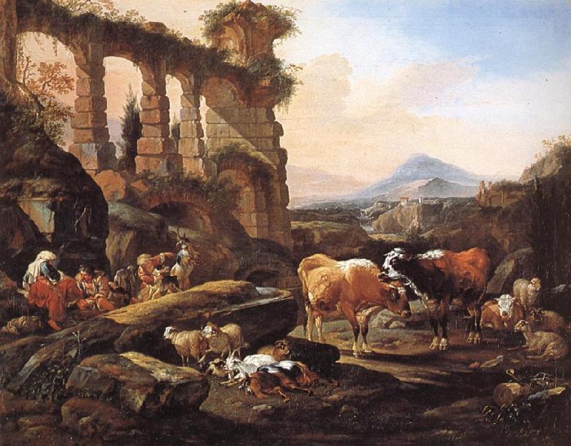 Johann Heinrich Roos Landscape with Shepherds and Animals oil painting picture